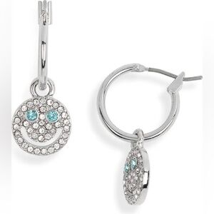 ASOS DESIGN Crystal Smiley Hoop Drop Earrings, SILVER, One Size, NWT